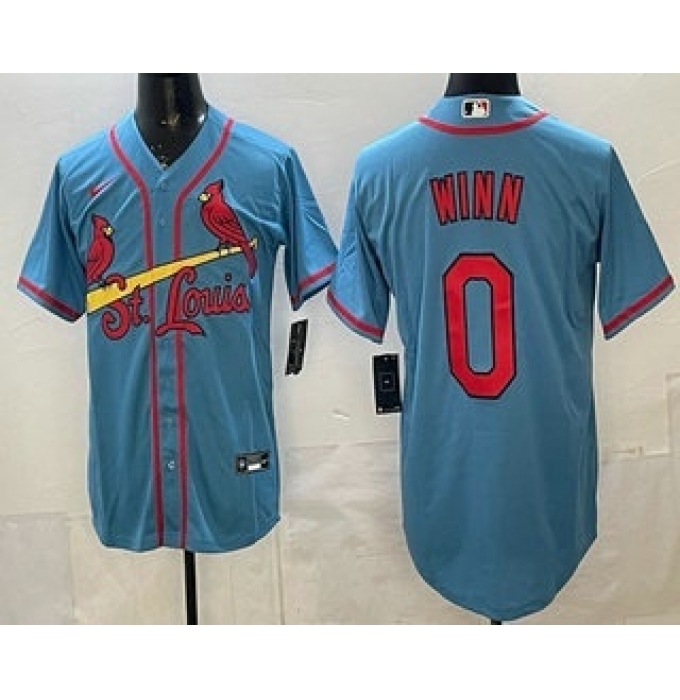 Men's St Louis Cardinals #0 Masyn Winn Blue Cool Base Jersey