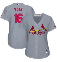 Women's Majestic St. Louis Cardinals #16 Kolten Wong Replica Grey Road Cool Base MLB Jersey