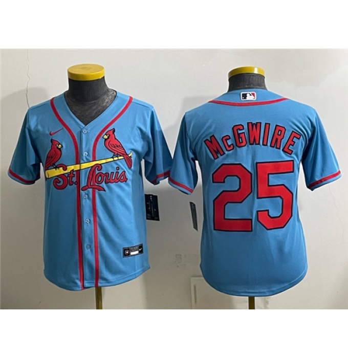 Youth St. Louis Cardinals #25 Mark McGwire Blue Cool Base Stitched Baseball Jersey