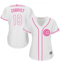 Women's Majestic Chicago Cubs #18 Ben Zobrist Authentic White Fashion MLB Jersey
