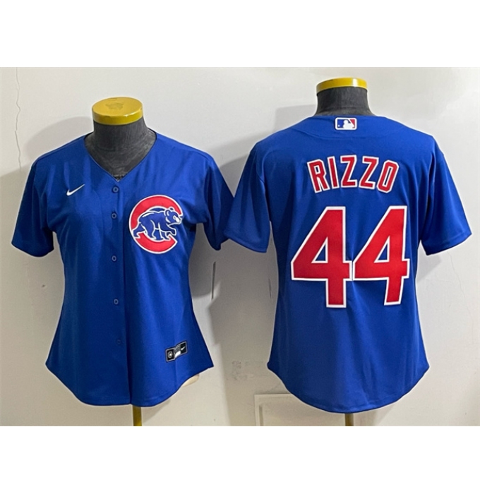 Women's Chicago Cubs #44 Anthony Rizzo Royal Stitched Baseball Jersey(Run Small)