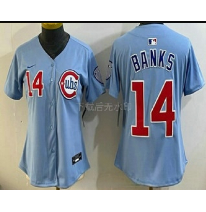 Women's Chicago Cubs #14 Ernie Banks Baby Blue Limited Jersey