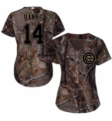 Women's Majestic Chicago Cubs #14 Ernie Banks Authentic Camo Realtree Collection Flex Base MLB Jersey