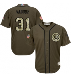 Youth Majestic Chicago Cubs #31 Greg Maddux Authentic Green Salute to Service MLB Jersey