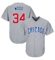 Youth Majestic Chicago Cubs #34 Kerry Wood Authentic Grey Road Cool Base MLB Jersey