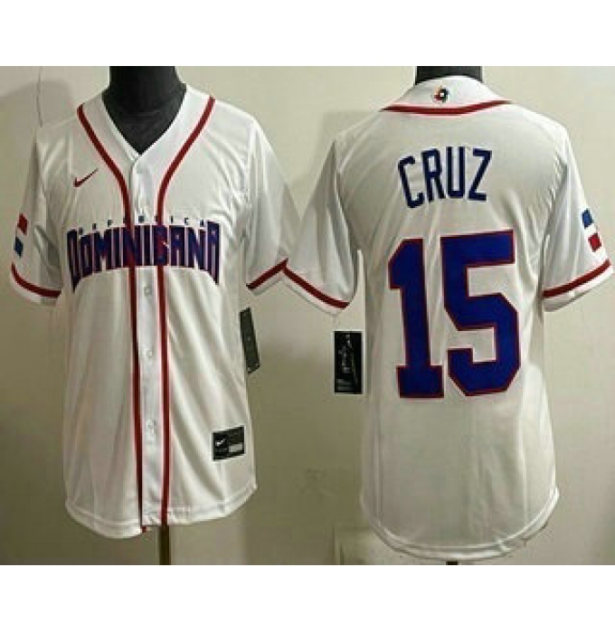 Women's Dominican #15 Oneil Cruz White 2026 World Baseball Classic Cool Base Jersey