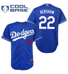 Youth Majestic Los Angeles Dodgers #22 Clayton Kershaw Replica Royal Blue Cool Base MLB Jersey