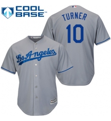 Youth Majestic Los Angeles Dodgers #10 Justin Turner Authentic Grey Road Cool Base MLB Jersey