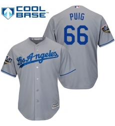Youth Majestic Los Angeles Dodgers #66 Yasiel Puig Authentic Grey Road Cool Base 2018 World Series MLB Jersey