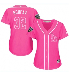 Women's Majestic Los Angeles Dodgers #32 Sandy Koufax Authentic Pink Fashion Cool Base 2018 World Series MLB Jersey