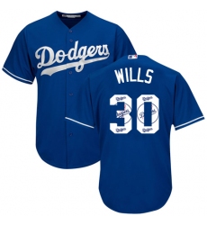 Men's Majestic Los Angeles Dodgers #30 Maury Wills Authentic Royal Blue Team Logo Fashion Cool Base MLB Jersey