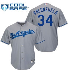 Men's Majestic Los Angeles Dodgers #34 Fernando Valenzuela Replica Grey Road Cool Base MLB Jersey