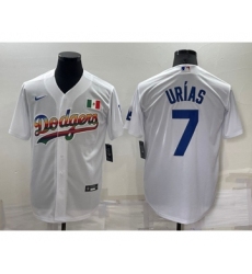 Men's Los Angeles Dodgers #7 Julio Urias Rainbow White Mexico Cool Base Nike Jersey