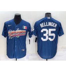 Men's Los Angeles Dodgers #35 Cody Bellinger Rainbow Blue Red Pinstripe Mexico Cool Base Nike Jersey