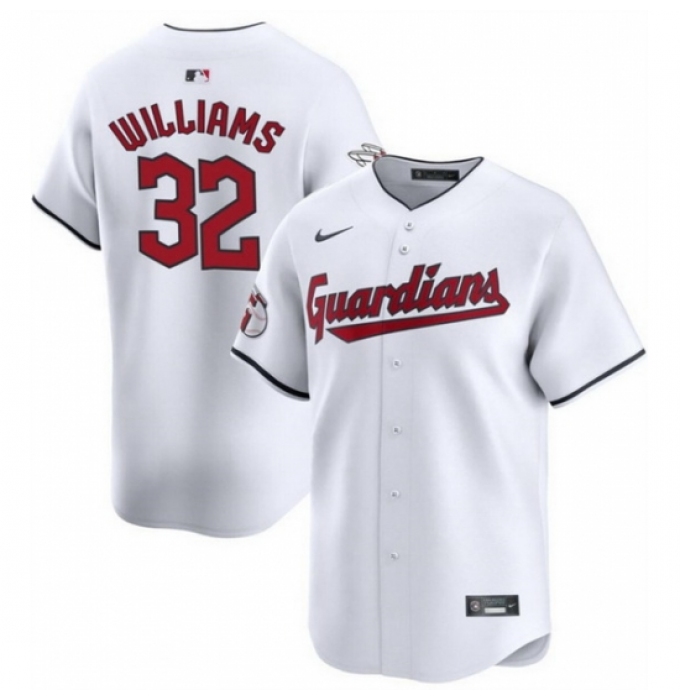 Men's Cleveland Guardians #32 Gavin Williams White Cool Base Stitched Baseball Jersey