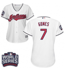 Women's Majestic Cleveland Indians #7 Yan Gomes Authentic White Home 2016 World Series Bound Cool Base MLB Jersey
