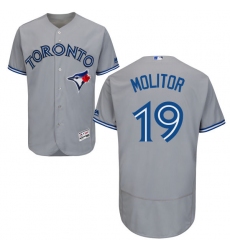 Men's Majestic Toronto Blue Jays #19 Paul Molitor Grey Road Flex Base Authentic Collection MLB Jersey