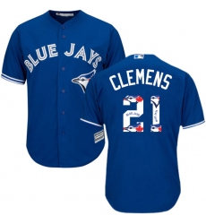 Men's Majestic Toronto Blue Jays #21 Roger Clemens Authentic Blue Team Logo Fashion MLB Jersey