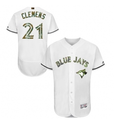 Men's Majestic Toronto Blue Jays #21 Roger Clemens Authentic White 2016 Memorial Day Fashion Flex Base MLB Jersey