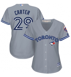 Women's Majestic Toronto Blue Jays #29 Joe Carter Authentic Grey Road MLB Jersey