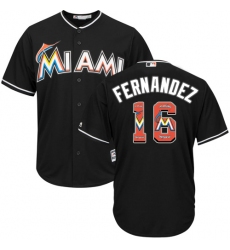 Men's Majestic Miami Marlins #16 Jose Fernandez Authentic Black Team Logo Fashion Cool Base MLB Jersey