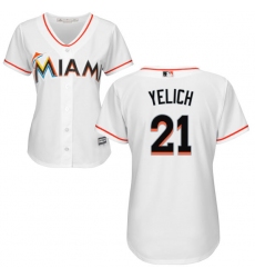 Women's Majestic Miami Marlins #21 Christian Yelich Authentic White Home Cool Base MLB Jersey