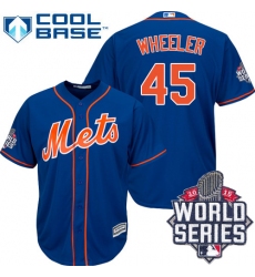 Men's Majestic New York Mets #45 Zack Wheeler Authentic Royal Blue Alternate Home Cool Base 2015 World Series MLB Jersey
