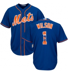 Men's Majestic New York Mets #1 Mookie Wilson Authentic Royal Blue Team Logo Fashion Cool Base MLB Jersey