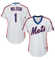Women's Majestic New York Mets #1 Mookie Wilson Authentic White Alternate Cool Base MLB Jersey