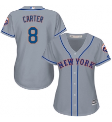 Women's Majestic New York Mets #8 Gary Carter Replica Grey Road Cool Base MLB Jersey
