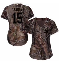 Women's Majestic New York Mets #15 Tim Tebow Authentic Camo Realtree Collection Flex Base MLB Jersey