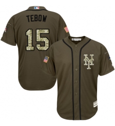 Youth Majestic New York Mets #15 Tim Tebow Replica Green Salute to Service MLB Jersey