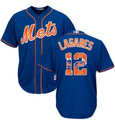 Men's Majestic New York Mets #12 Juan Lagares Authentic Royal Blue Team Logo Fashion Cool Base MLB Jersey