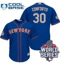 Men's Majestic New York Mets #30 Michael Conforto Authentic Royal Blue Alternate Road Cool Base 2015 World Series MLB Jersey