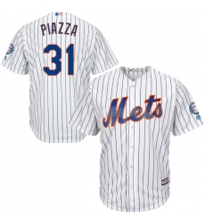 Men's Majestic New York Mets #31 Mike Piazza Authentic White Home 2016 Hall Of Fame Sleeve Patch Cool Base MLB Jersey