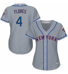 Women's Majestic New York Mets #4 Wilmer Flores Authentic Grey Road Cool Base MLB Jersey