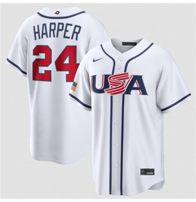 Men's USA Baseball #24 Bryce Harper White 2026 World Baseball Classic Home Stadium Stitched Jersey