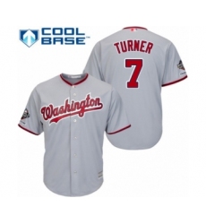 Youth Washington Nationals #7 Trea Turner Authentic Grey Road Cool Base 2019 World Series Champions Baseball Jersey