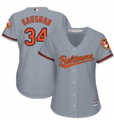 Women's Majestic Baltimore Orioles #34 Kevin Gausman Replica Grey Road Cool Base MLB Jersey