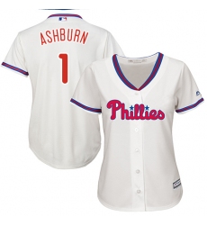 Women's Majestic Philadelphia Phillies #1 Richie Ashburn Replica Cream Alternate Cool Base MLB Jersey
