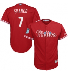 Youth Majestic Philadelphia Phillies #7 Maikel Franco Authentic Scarlet 2017 Spring Training Cool Base MLB Jersey