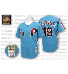 Men's Mitchell and Ness Philadelphia Phillies #19 Greg Luzinski Authentic Blue Throwback MLB Jersey