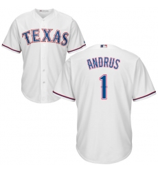 Youth Majestic Texas Rangers #1 Elvis Andrus Authentic White Home Cool Base MLB Jersey
