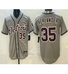 Men's Detroit Tigers #35 Justin Verlander Grey Number Cool Base Jersey