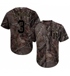 Youth Majestic Tampa Bay Rays #3 Evan Longoria Authentic Camo Realtree Collection Flex Base MLB Jersey