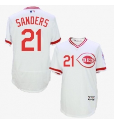 Men's Majestic Cincinnati Reds #21 Reggie Sanders White Flexbase Authentic Collection Cooperstown MLB Jersey