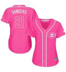 Women's Majestic Cincinnati Reds #21 Reggie Sanders Replica Pink Fashion Cool Base MLB Jersey