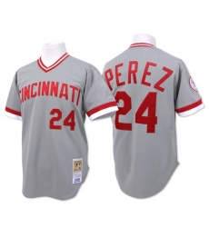 Men's Mitchell and Ness Cincinnati Reds #24 Tony Perez Authentic Grey Throwback MLB Jersey