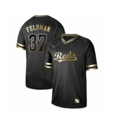 Men's Cincinnati Reds #37 Scott Feldman Authentic Black Gold Fashion Baseball Jersey