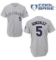 Men's Majestic Colorado Rockies #5 Carlos Gonzalez Authentic Grey(Blue Strip) Cool Base MLB Jersey